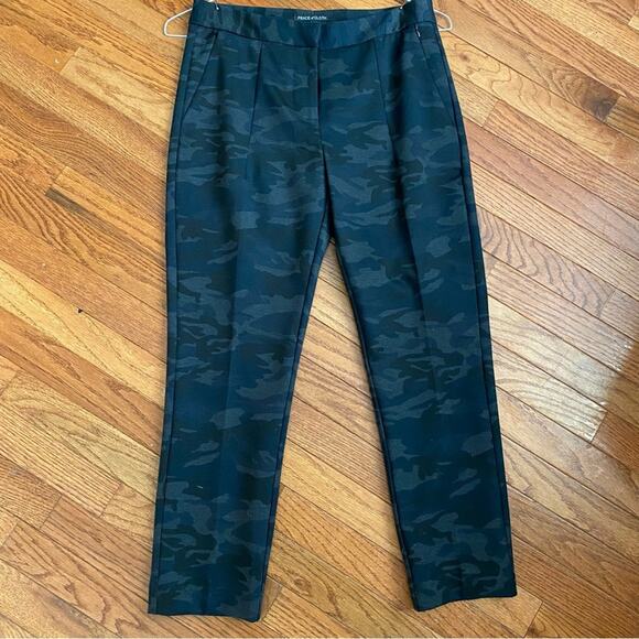 $197 Peace of Cloth NY Knit Slim Crop Navy Camo PANT 117P152 Size 8 EUC - Picture 2 of 9